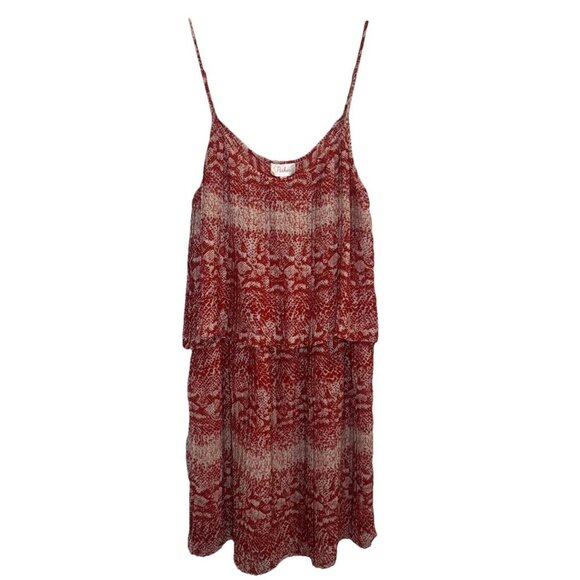 Parker Brand Women’s Red Patterned Spaghetti Strap Tiered Lined Mini Dress Sz M - Picture 1 of 10